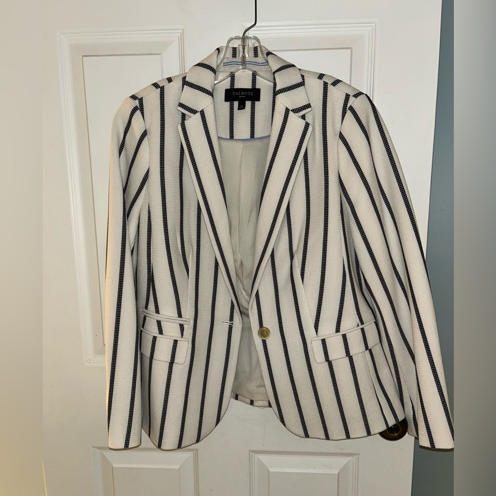 Talbots Cream Blazer with Black Vertical Stripes